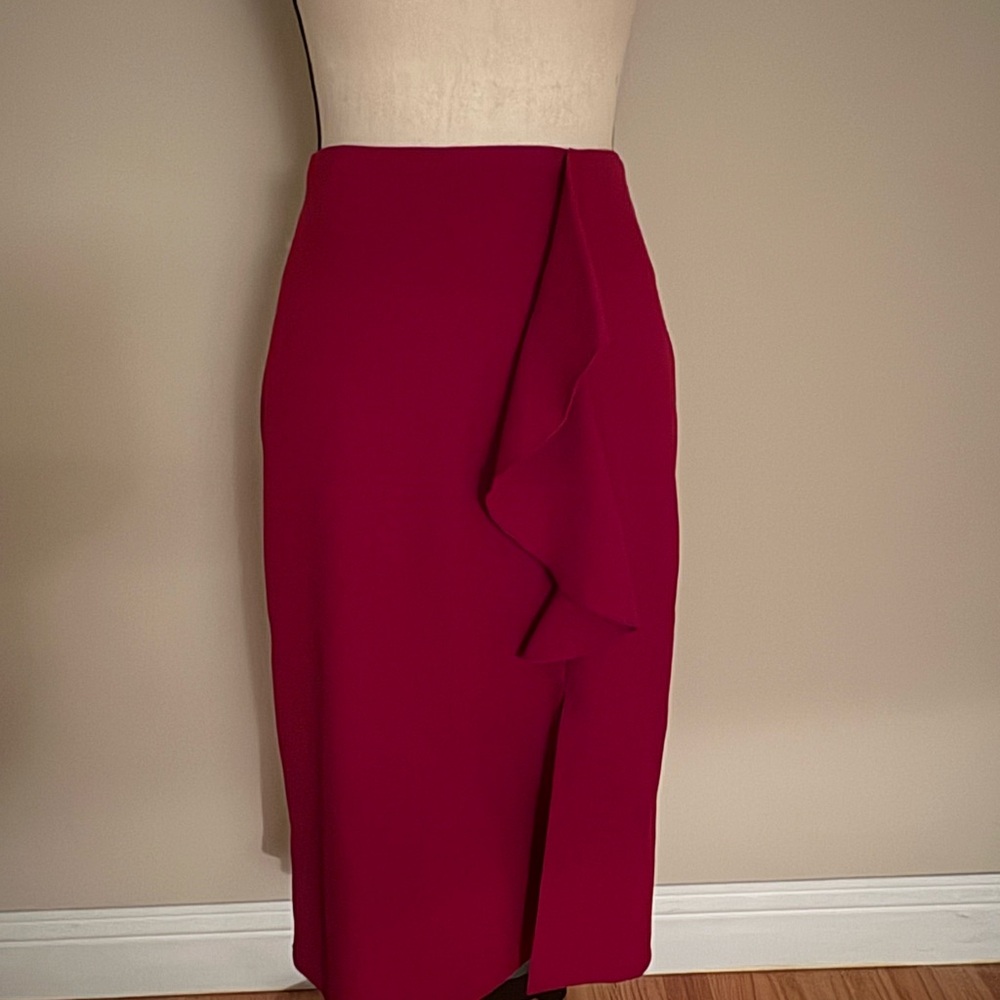 Elegant Red Ruffle Midi Skirt